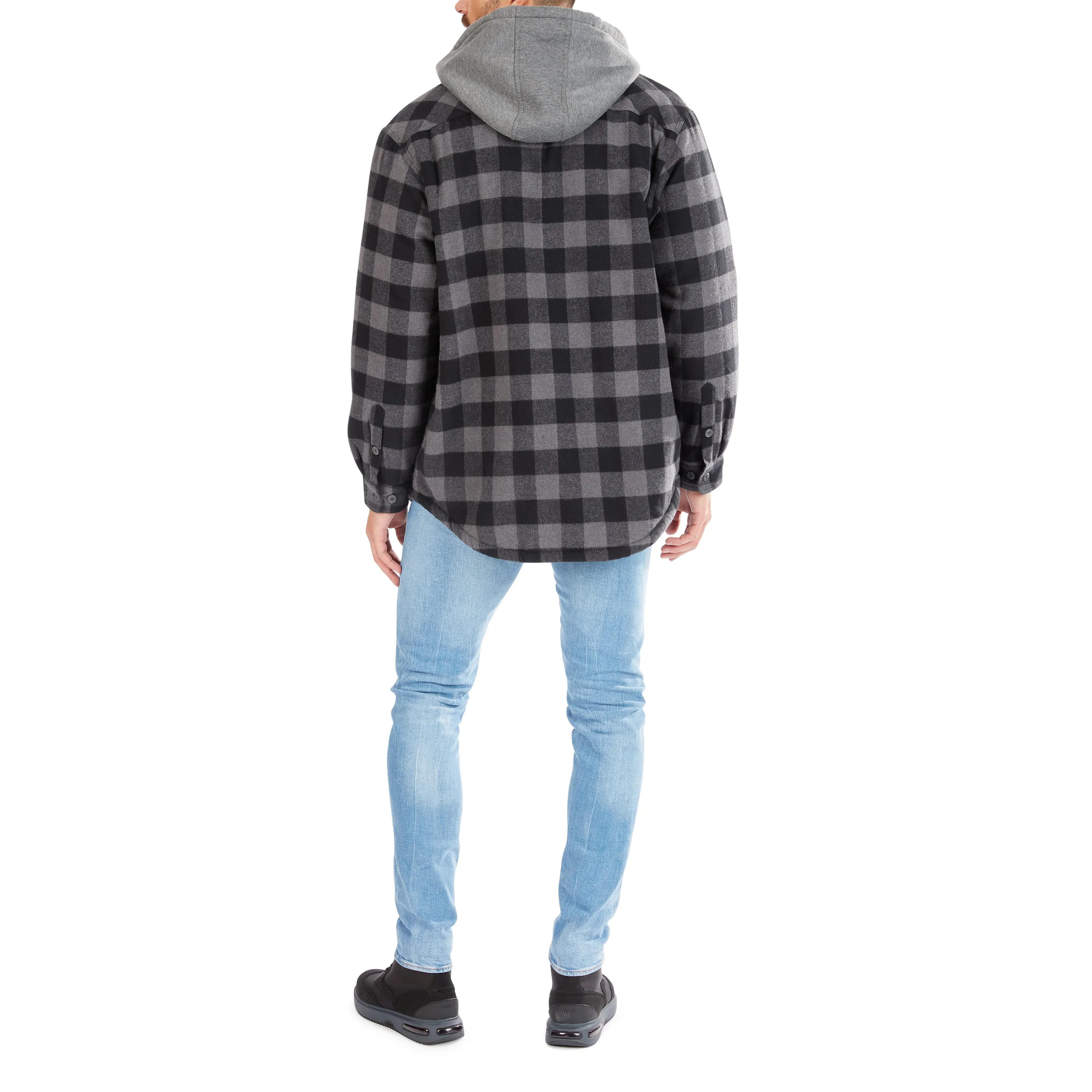 SHERPA-LINED HOODED FLANNEL SHIRT-JACKET