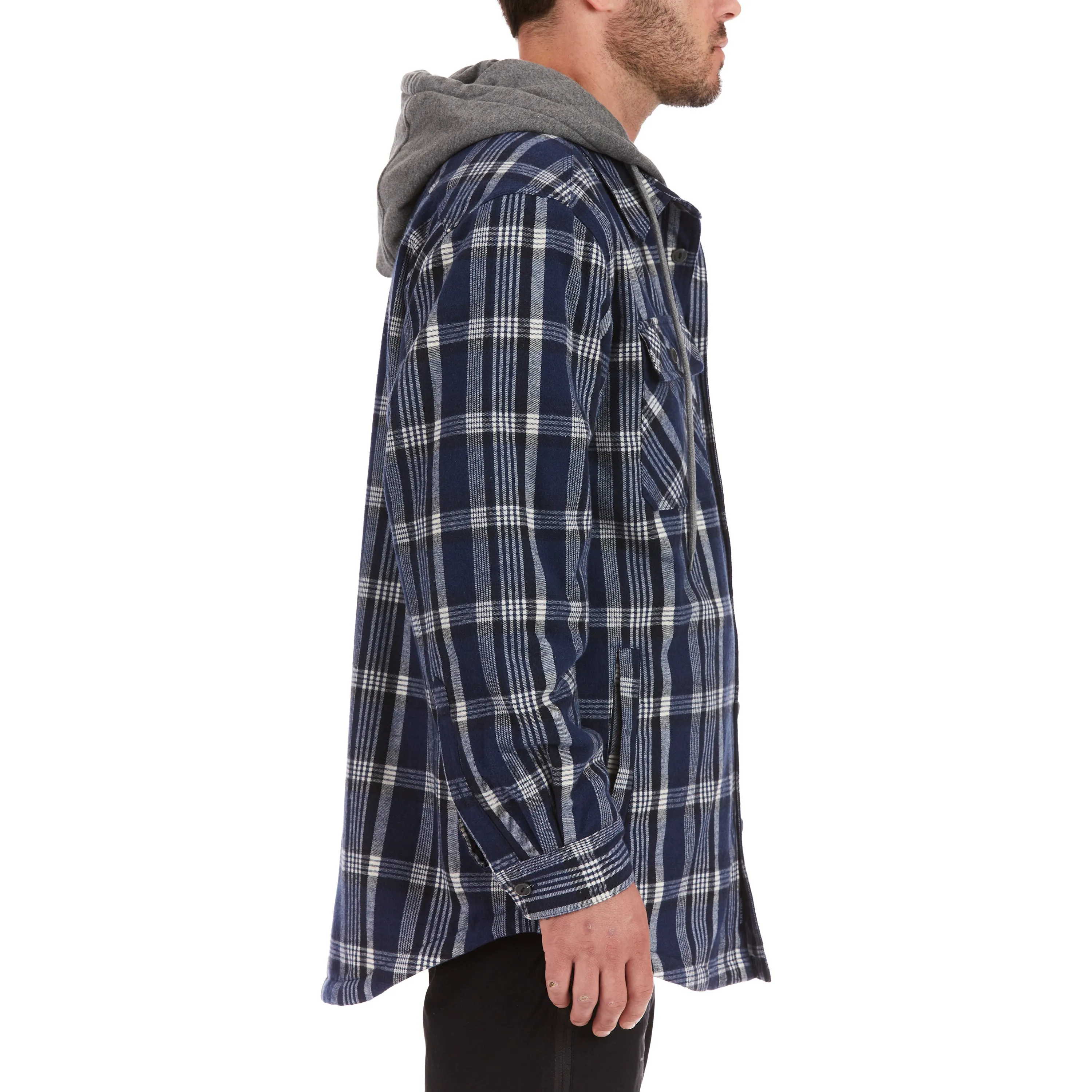 SHERPA-LINED HOODED FLANNEL SHIRT-JACKET