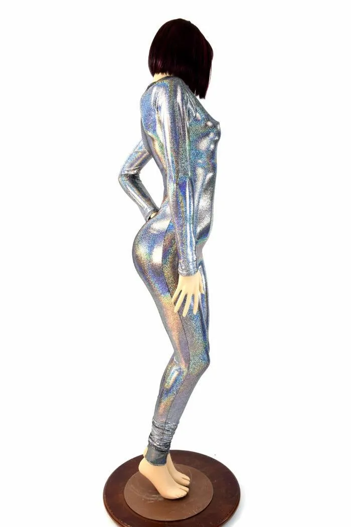 Silver Holographic Long Sleeve Catsuit