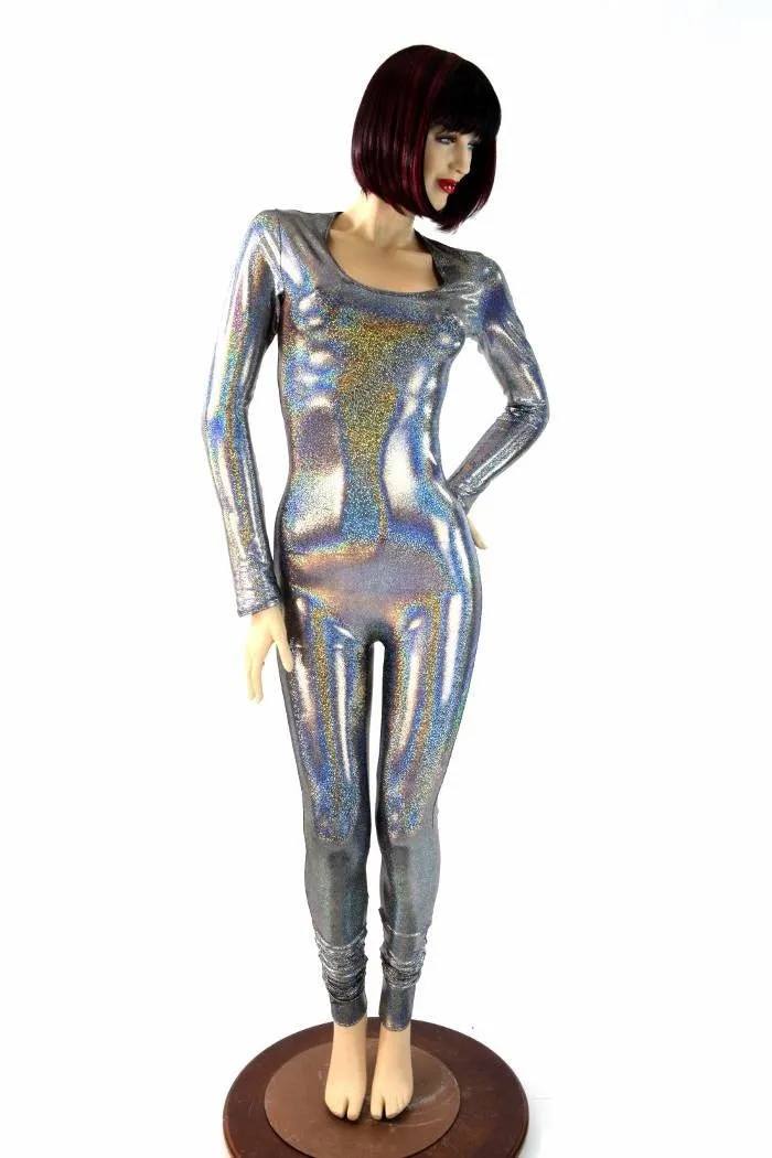 Silver Holographic Long Sleeve Catsuit