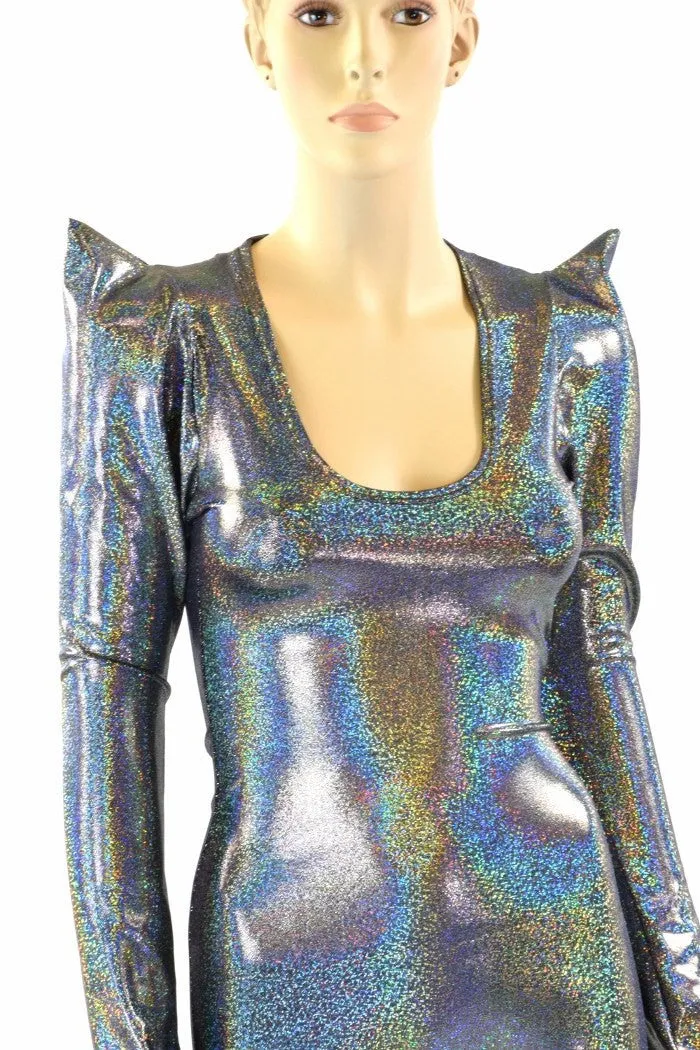 Silver Holographic Sharp Shoulder Catsuit