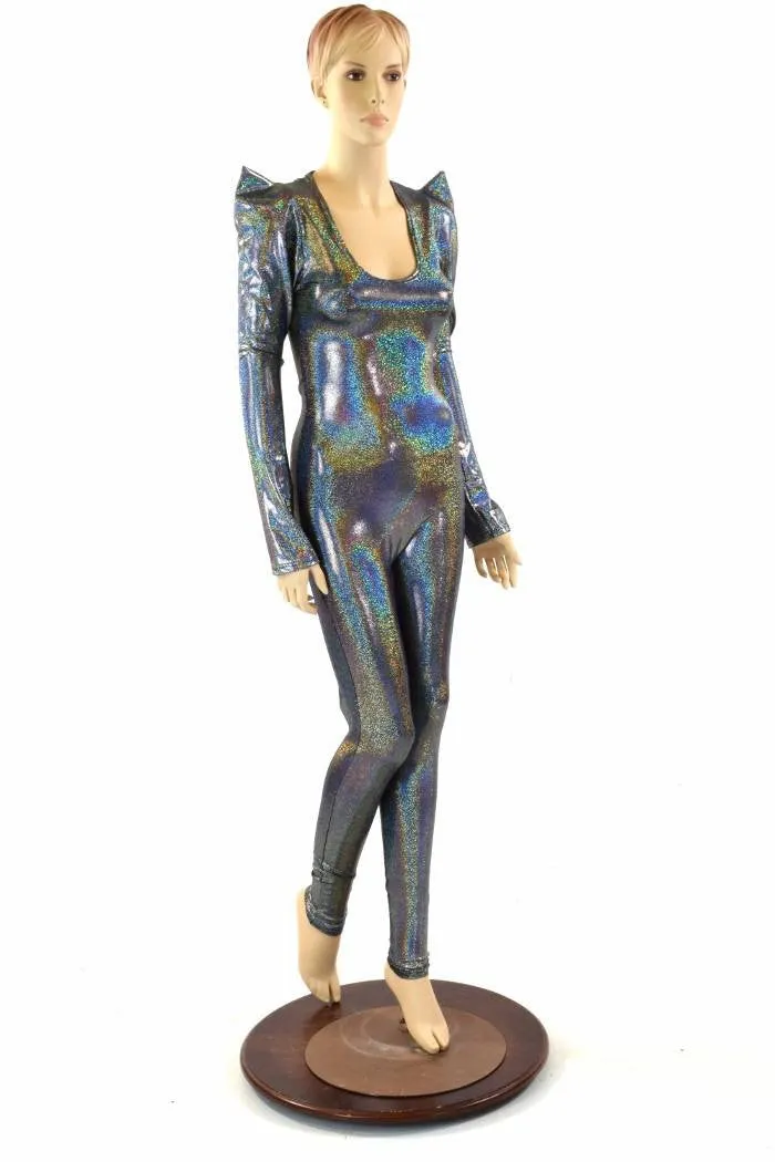 Silver Holographic Sharp Shoulder Catsuit