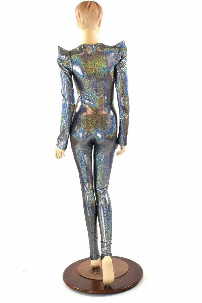 Silver Holographic Sharp Shoulder Catsuit