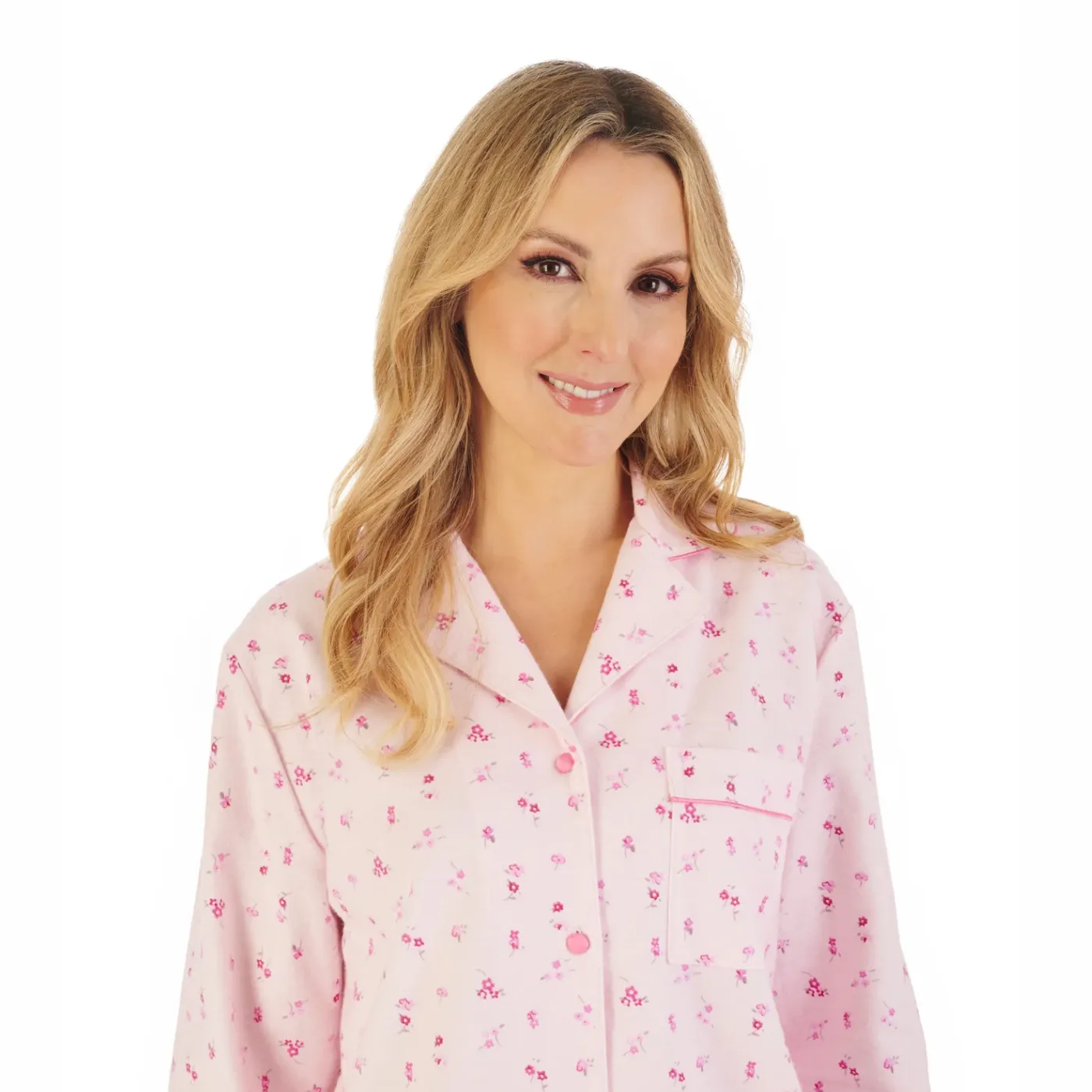 Slenderella Floral Printed Luxury Flannel Tailored Pyjama | Pink