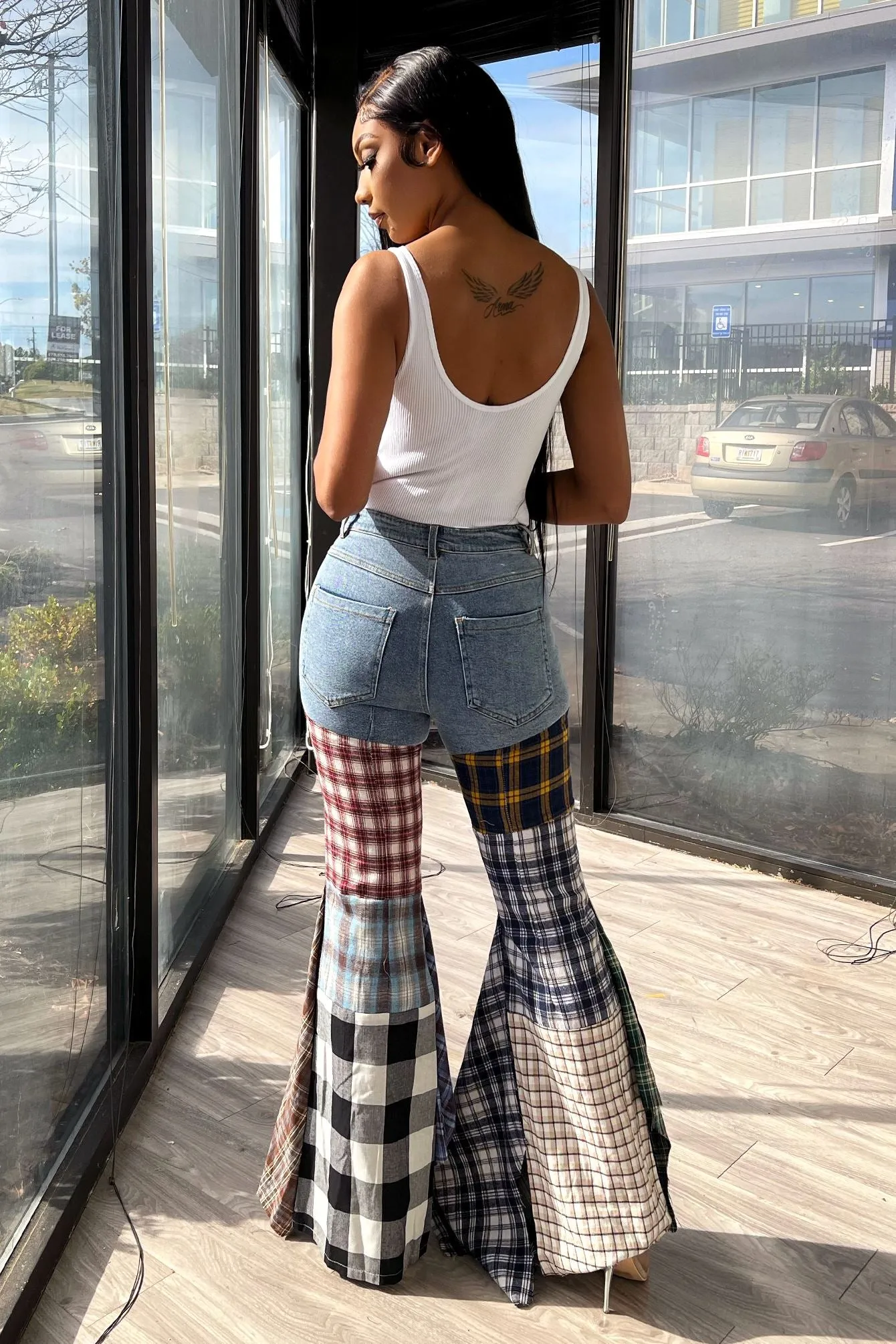 Slow Jams Multi Pattern Plaid Jeans