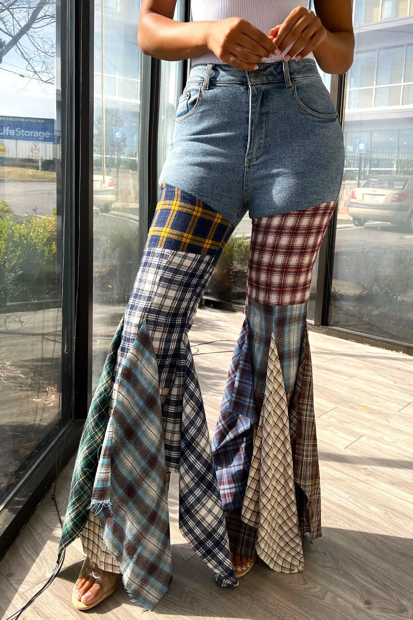 Slow Jams Multi Pattern Plaid Jeans