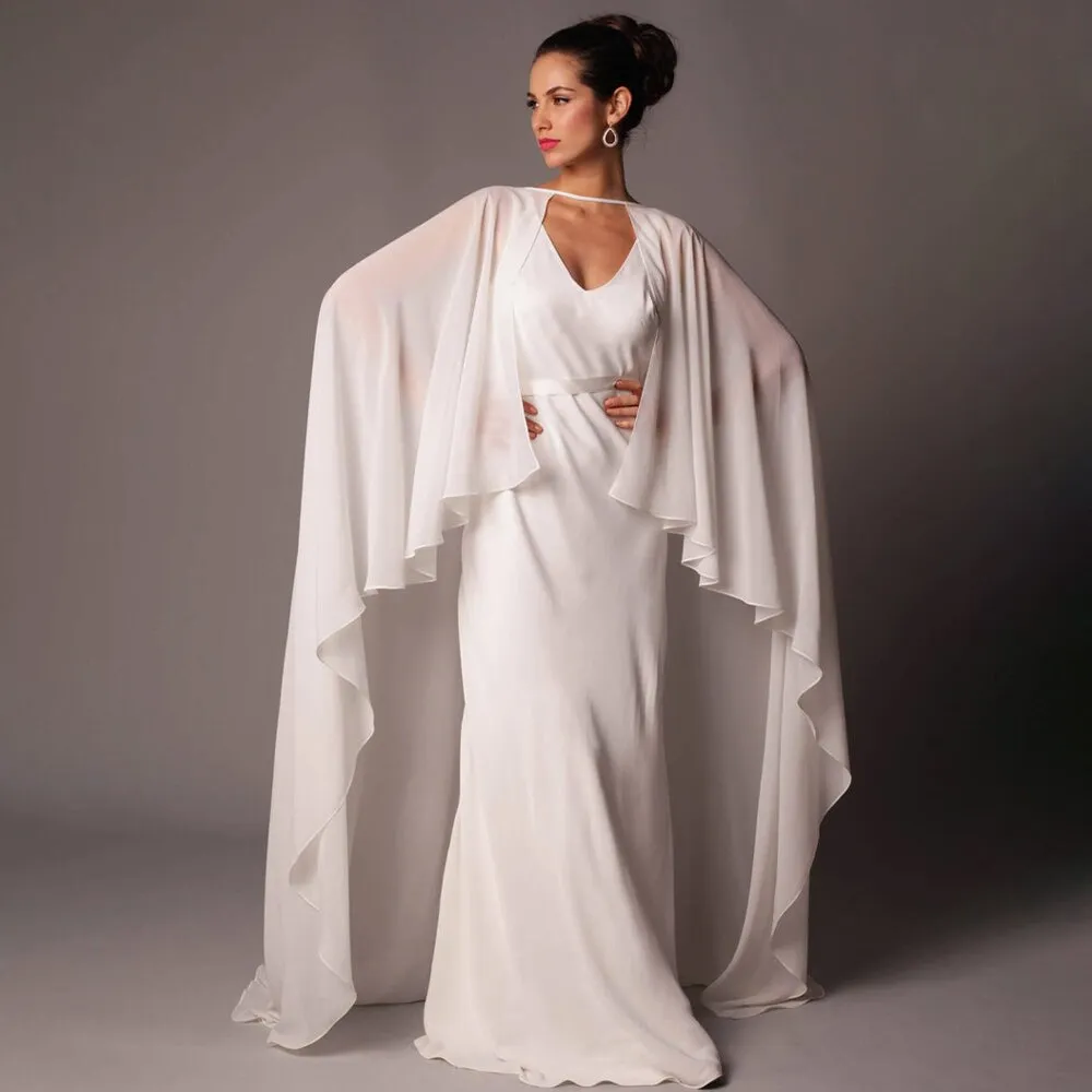 Soft Shoulders and Elegance Chiffon Long Evening Cape-Wedding Wrap or Mis Quince Cape