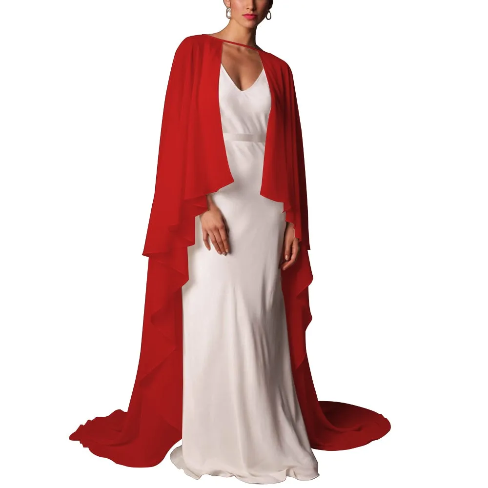 Soft Shoulders and Elegance Chiffon Long Evening Cape-Wedding Wrap or Mis Quince Cape