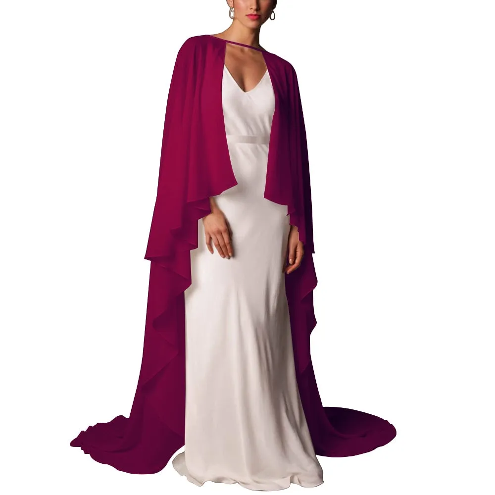 Soft Shoulders and Elegance Chiffon Long Evening Cape-Wedding Wrap or Mis Quince Cape