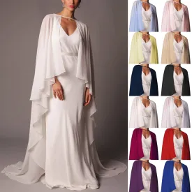 Soft Shoulders and Elegance Chiffon Long Evening Cape-Wedding Wrap or Mis Quince Cape