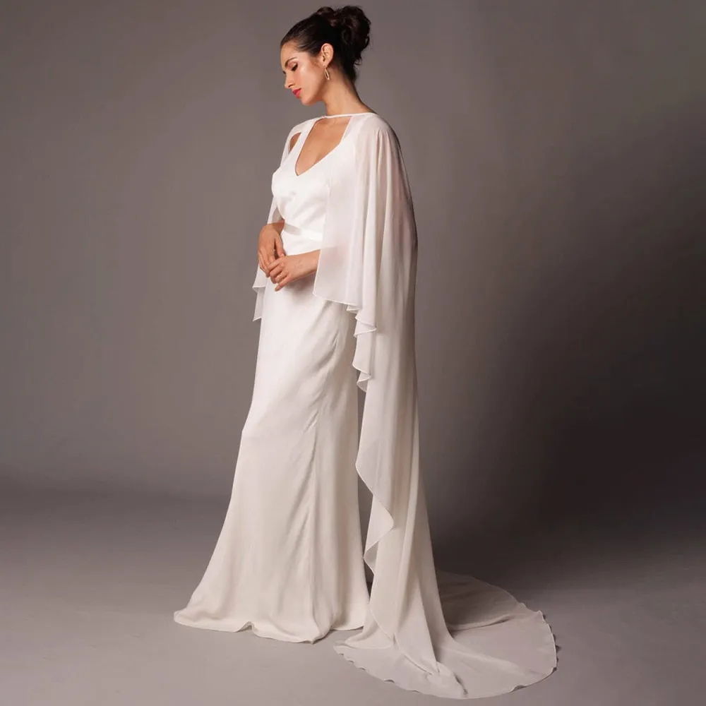 Soft Shoulders and Elegance Chiffon Long Evening Cape-Wedding Wrap or Mis Quince Cape