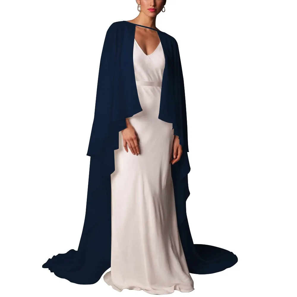 Soft Shoulders and Elegance Chiffon Long Evening Cape-Wedding Wrap or Mis Quince Cape