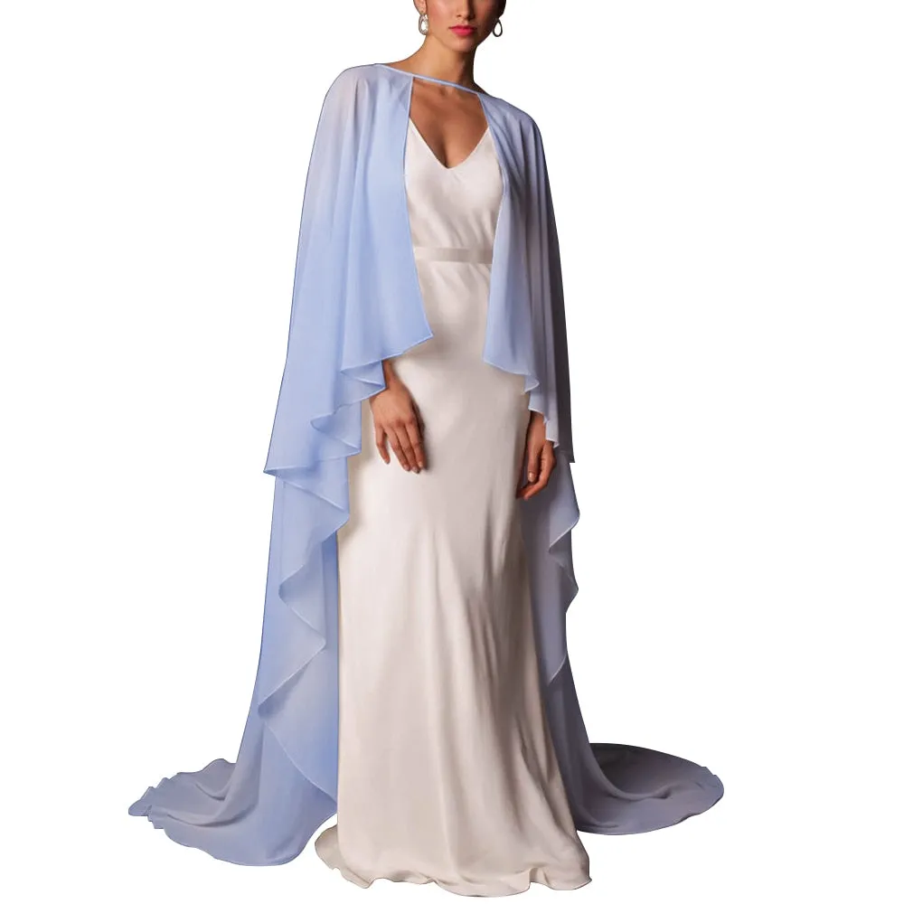 Soft Shoulders and Elegance Chiffon Long Evening Cape-Wedding Wrap or Mis Quince Cape