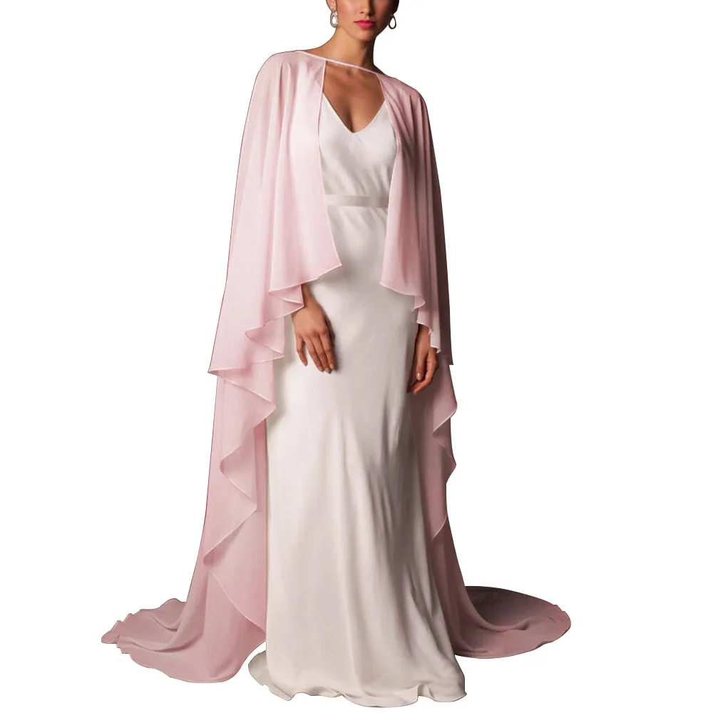 Soft Shoulders and Elegance Chiffon Long Evening Cape-Wedding Wrap or Mis Quince Cape