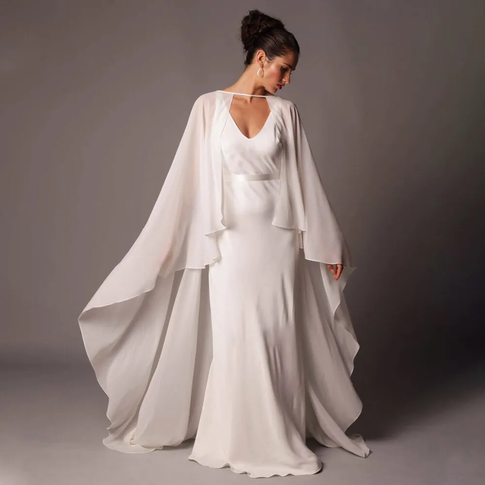 Soft Shoulders and Elegance Chiffon Long Evening Cape-Wedding Wrap or Mis Quince Cape