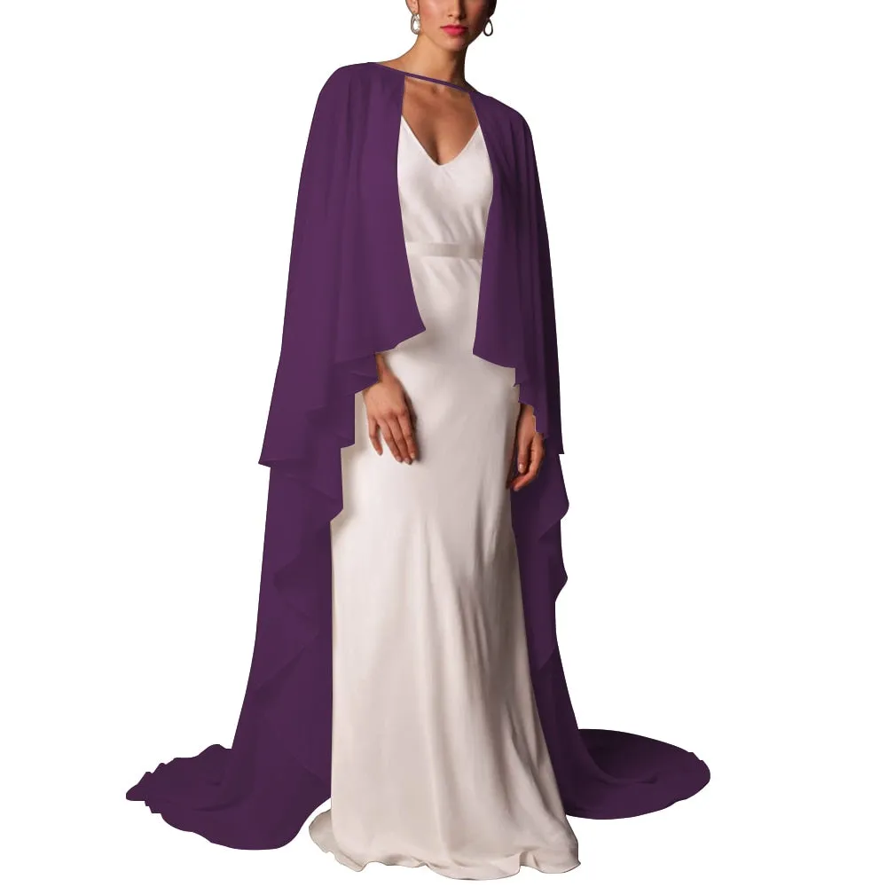 Soft Shoulders and Elegance Chiffon Long Evening Cape-Wedding Wrap or Mis Quince Cape