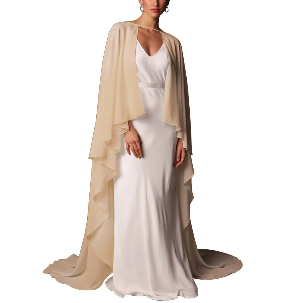 Soft Shoulders and Elegance Chiffon Long Evening Cape-Wedding Wrap or Mis Quince Cape