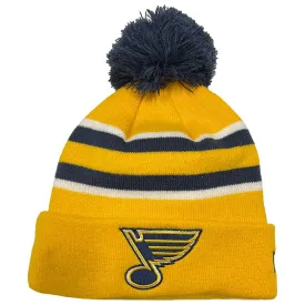 ST. LOUIS BLUES NEW ERA STRIPED POM KNIT - GOLD/NAVY