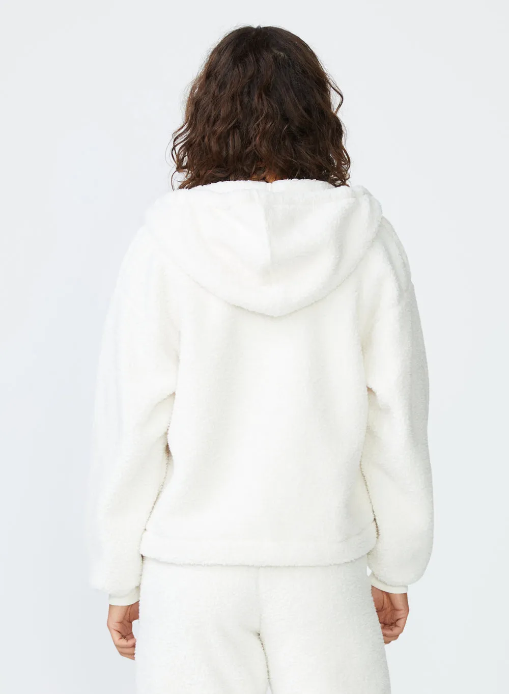 Stateside Double Face Sherpa Hooded Zip Jacket in Cream