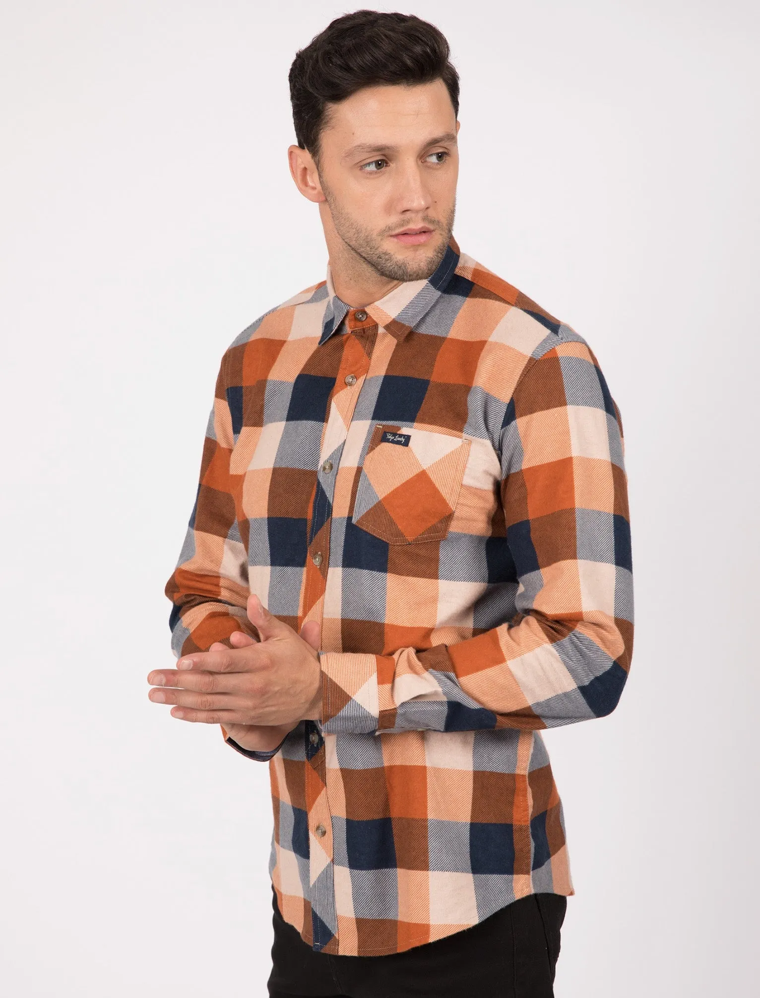 Stratford Checked Cotton Flannel Shirt In Burnt Orange - Tokyo Laundry