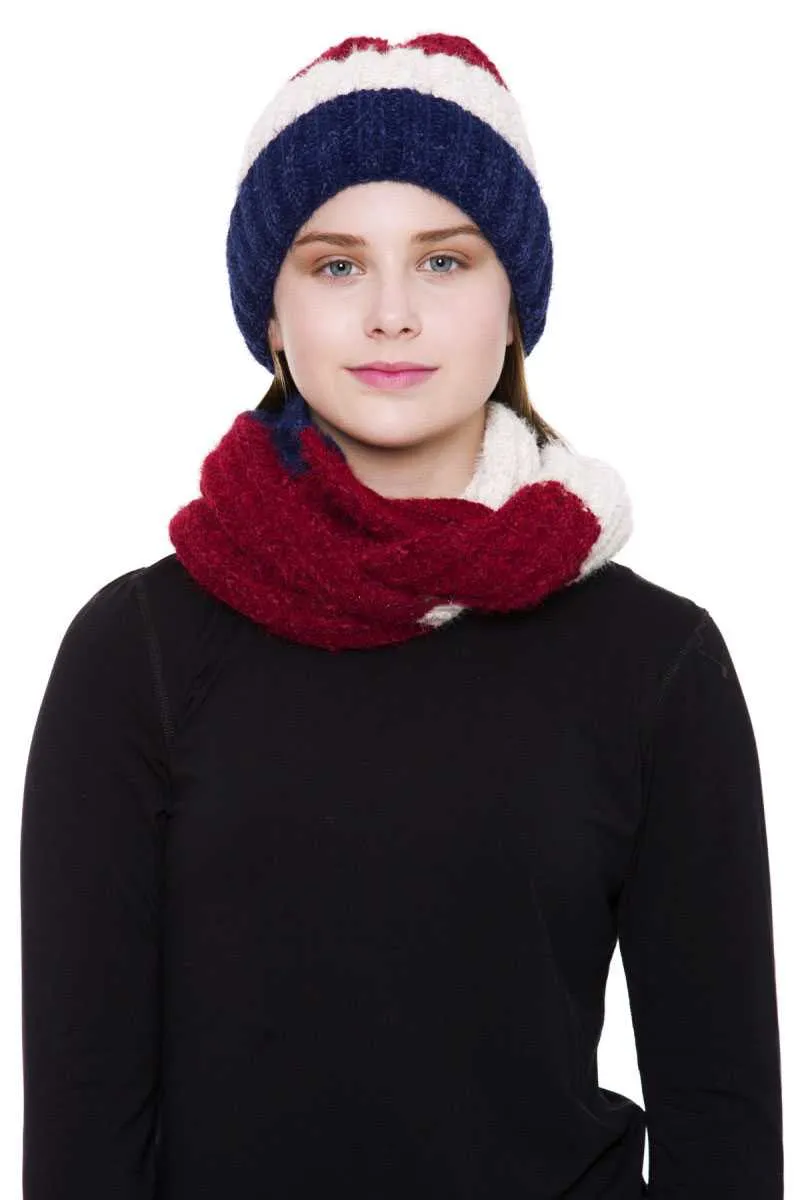 Stripe Pattern Infinity Scarf And Knit Hat Set