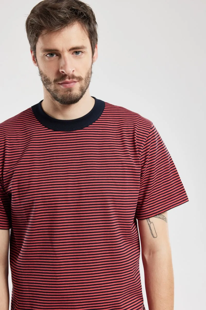 Striped Heritage T Shirt - Rich Navy / Cardinal