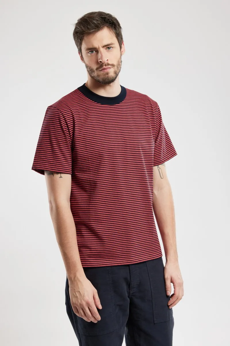 Striped Heritage T Shirt - Rich Navy / Cardinal