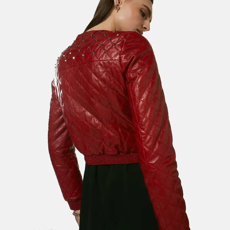 Studded Women’s Leather Bomber Jacket