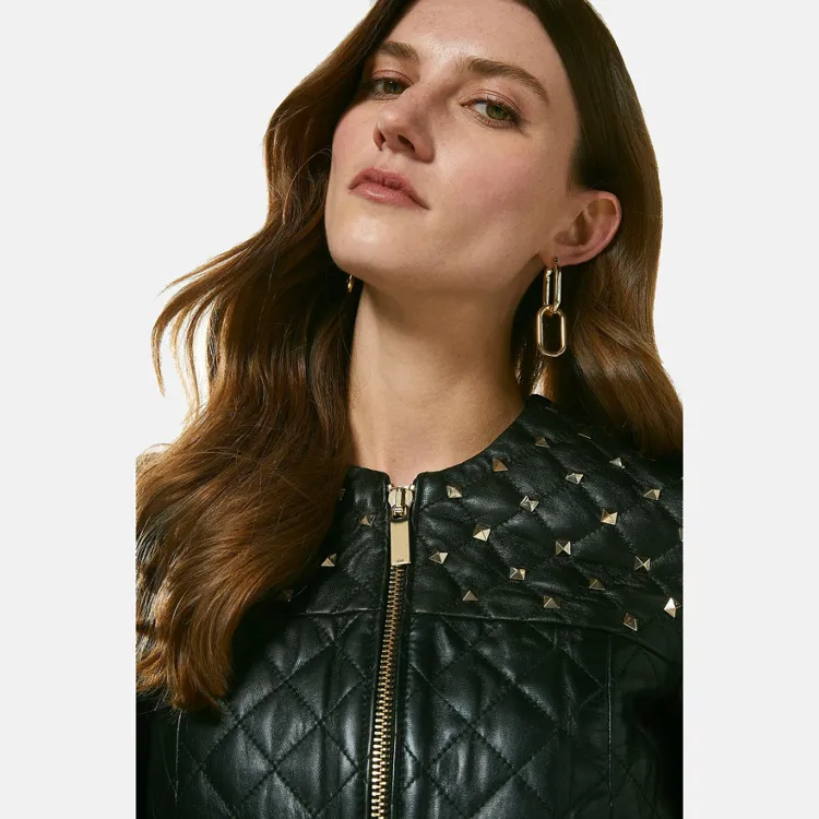 Studded Women’s Leather Bomber Jacket