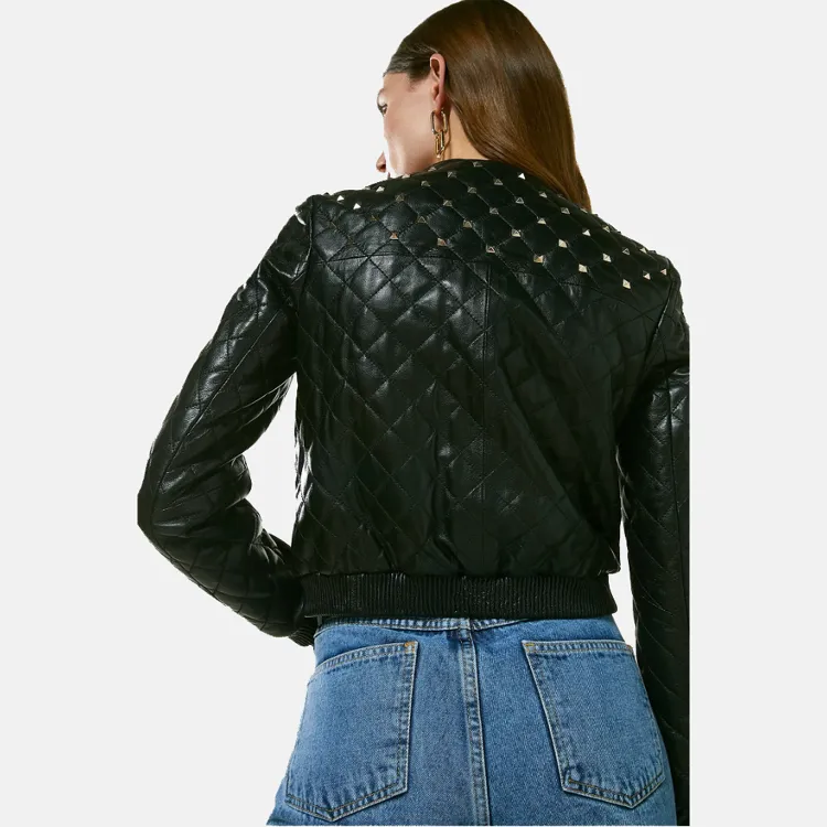 Studded Women’s Leather Bomber Jacket