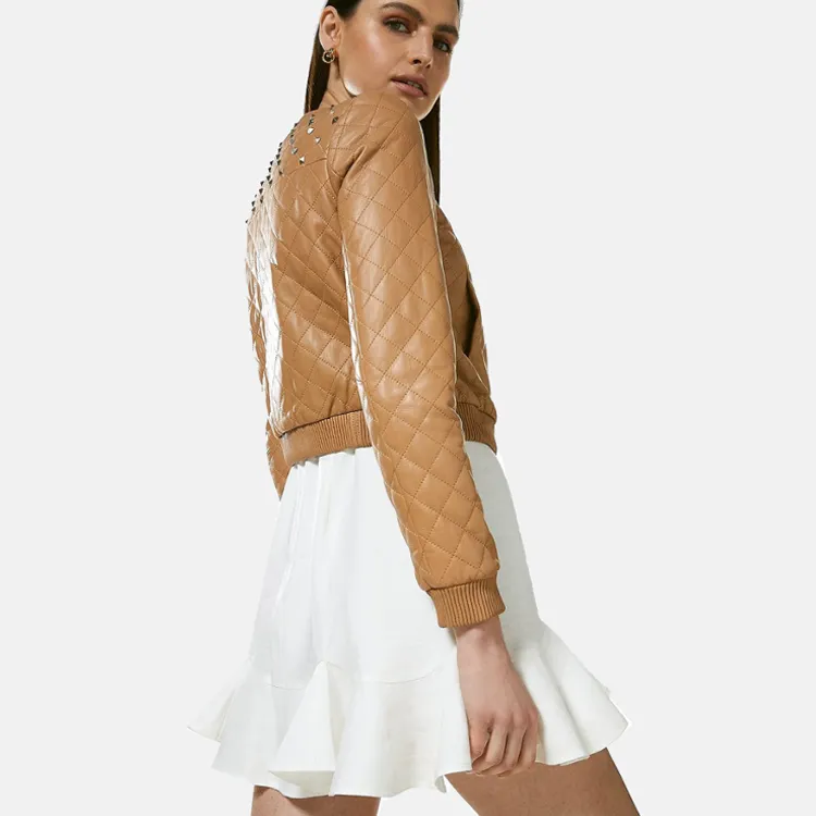 Studded Women’s Leather Bomber Jacket