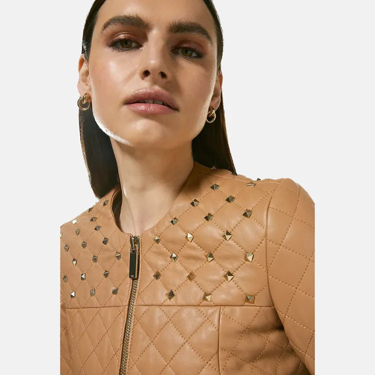 Studded Women’s Leather Bomber Jacket