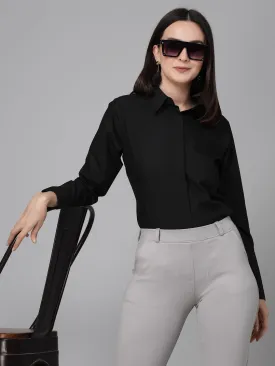 Style Quotient Women Black Cotton Blend Formal Long Sleeve Shirt