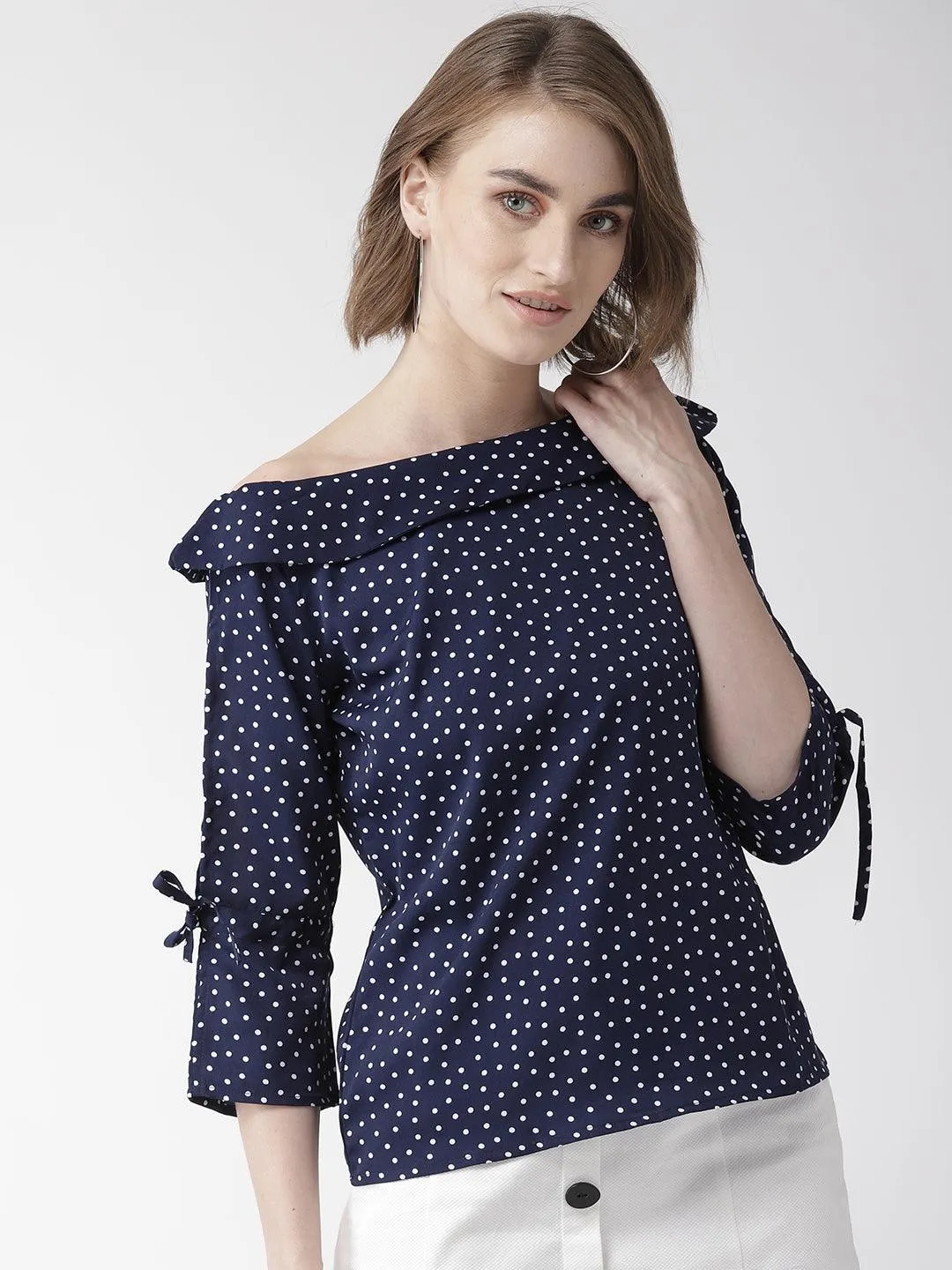 style quotient women polka printed polycrepe smart casual top