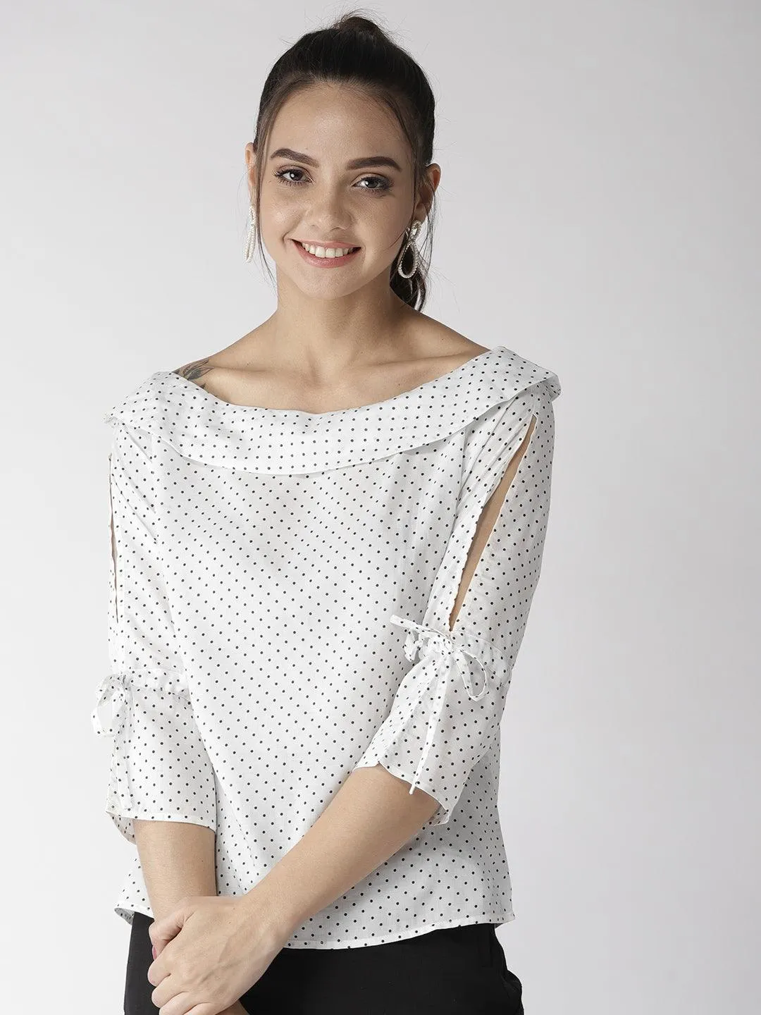 style quotient women polka printed polycrepe smart casual top