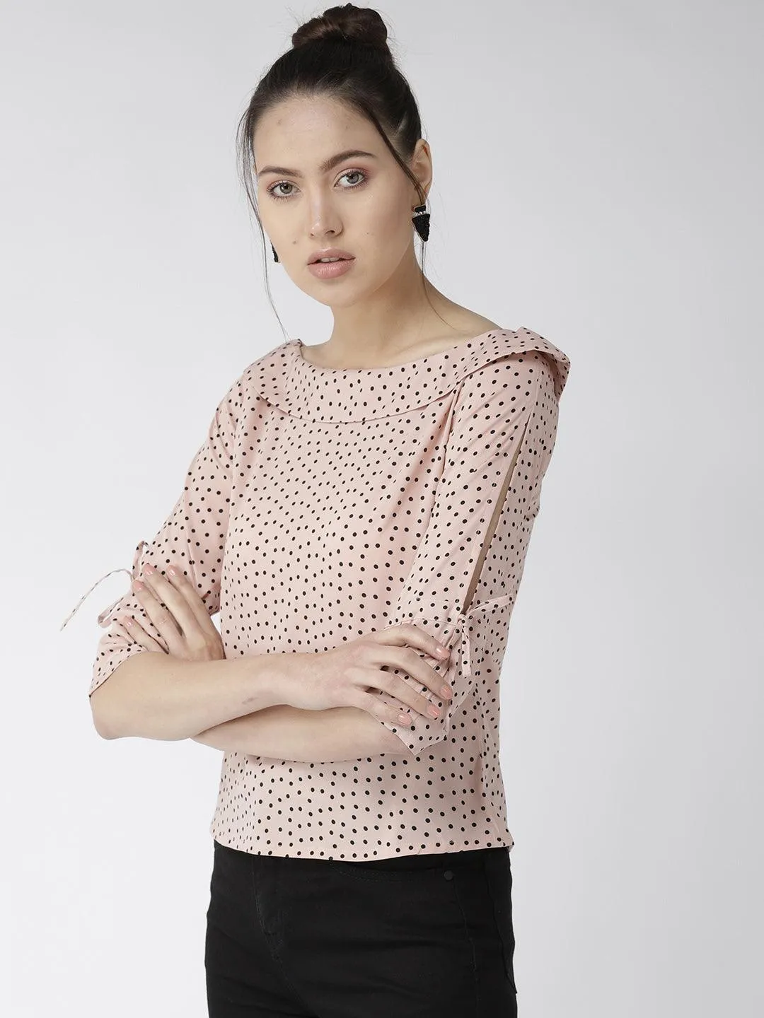 style quotient women polka printed polycrepe smart casual top