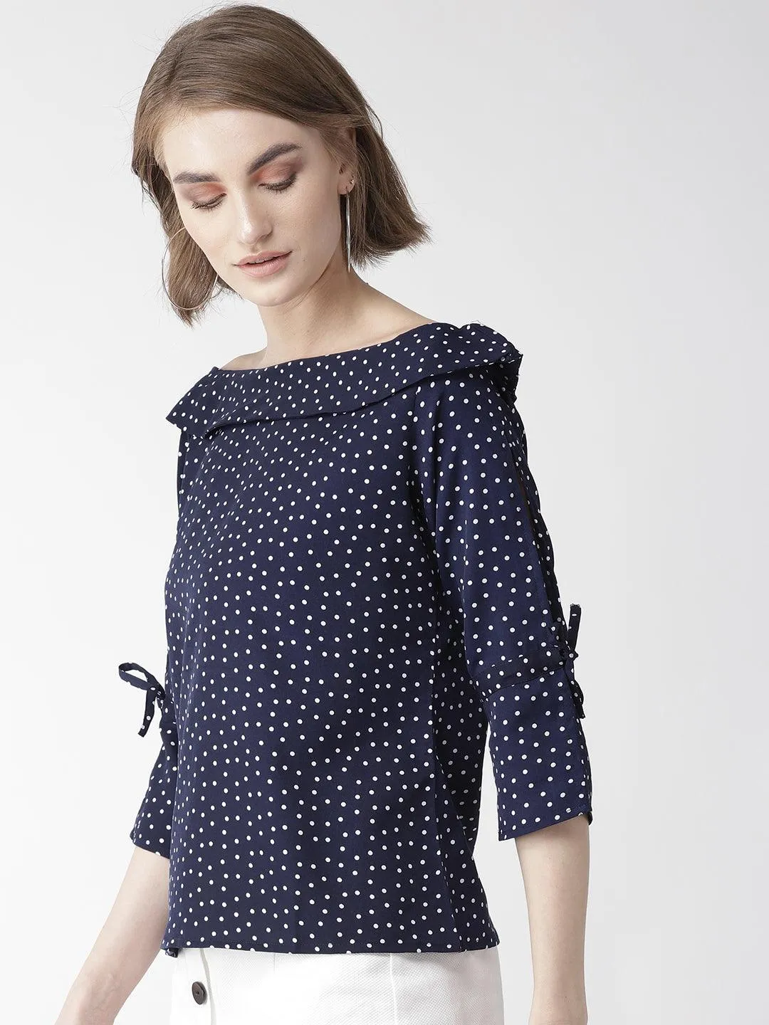 style quotient women polka printed polycrepe smart casual top