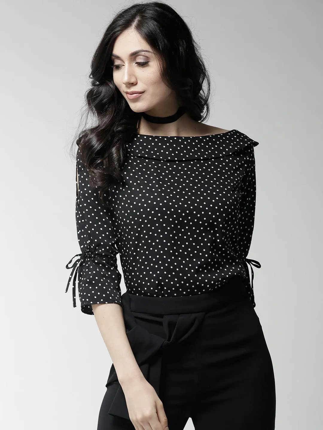 style quotient women polka printed polycrepe smart casual top