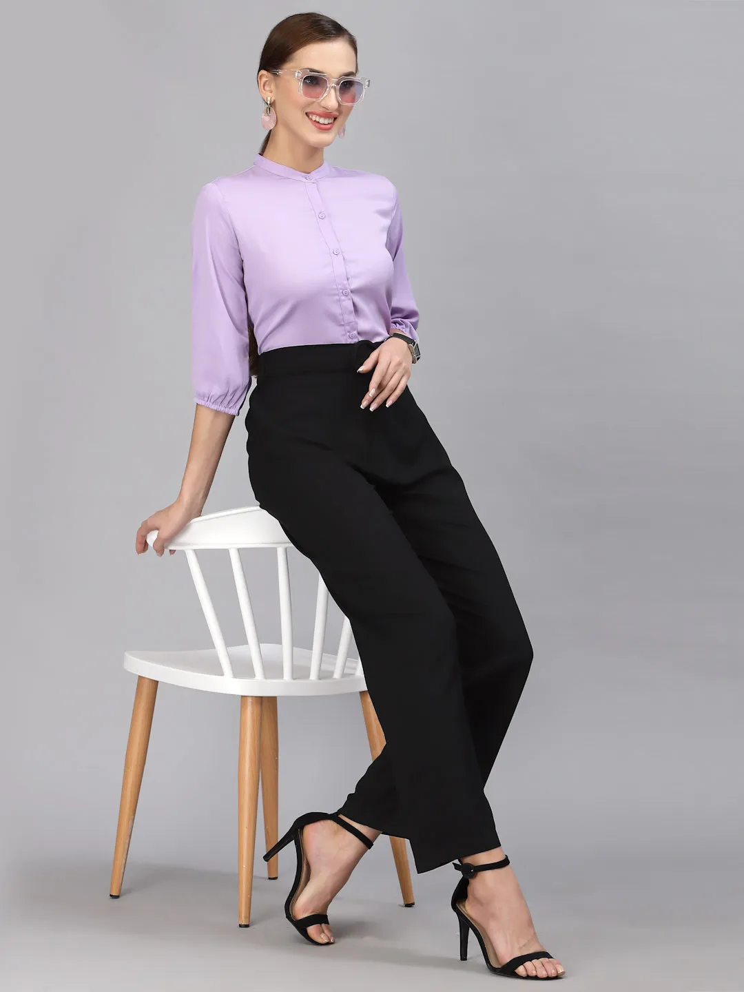 Style Quotient Women Solid Lilac Polyester Formal Shirt