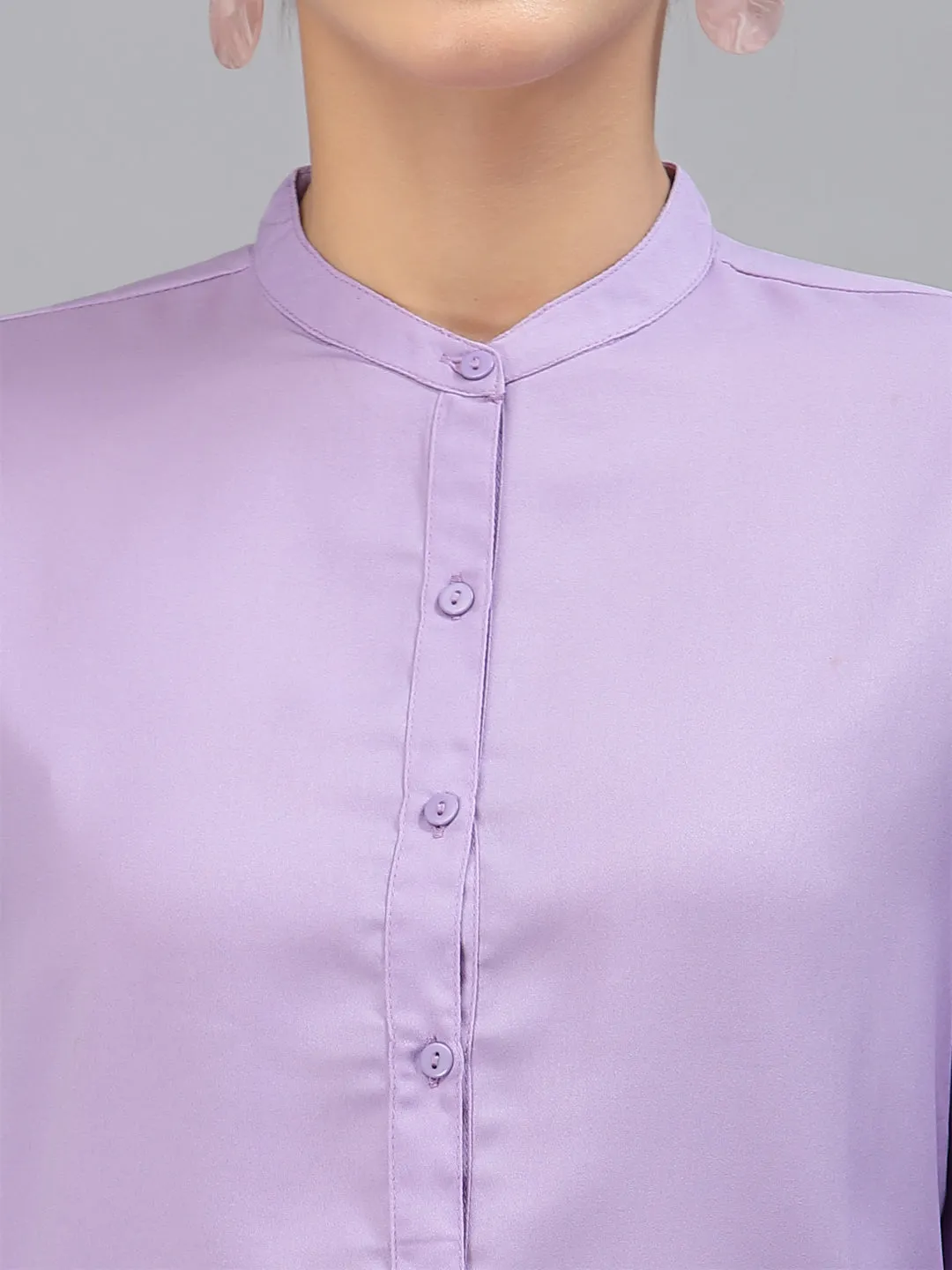 Style Quotient Women Solid Lilac Polyester Formal Shirt