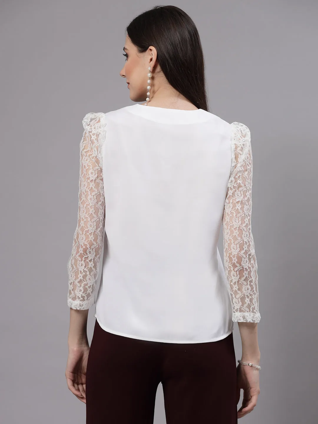 Style Quotient Women Solid White Polymoss Smart Casual Top