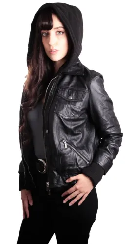 Stylish Lambskin Bomber Jacket with Detachable Hood for Women