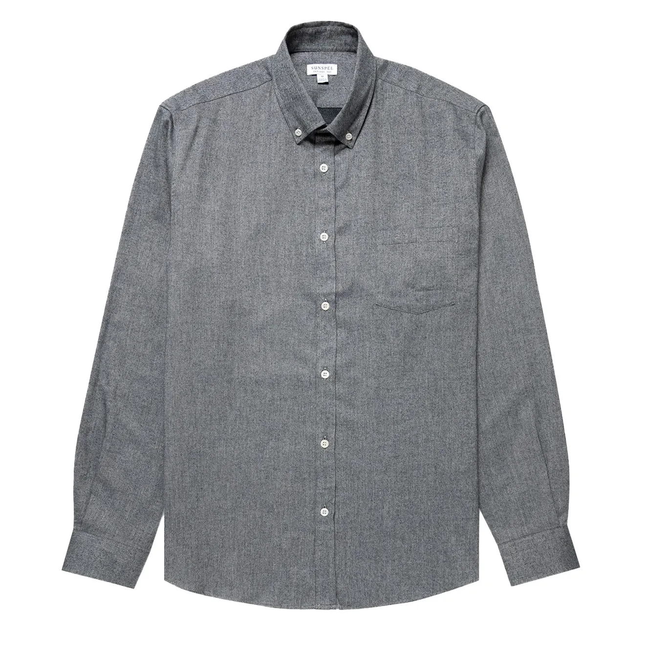 Sunspel Brushed Cotton Flannel Shirt Mid Grey Melange