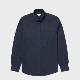 Sunspel Button Down Flannel Shirt in Navy Melange