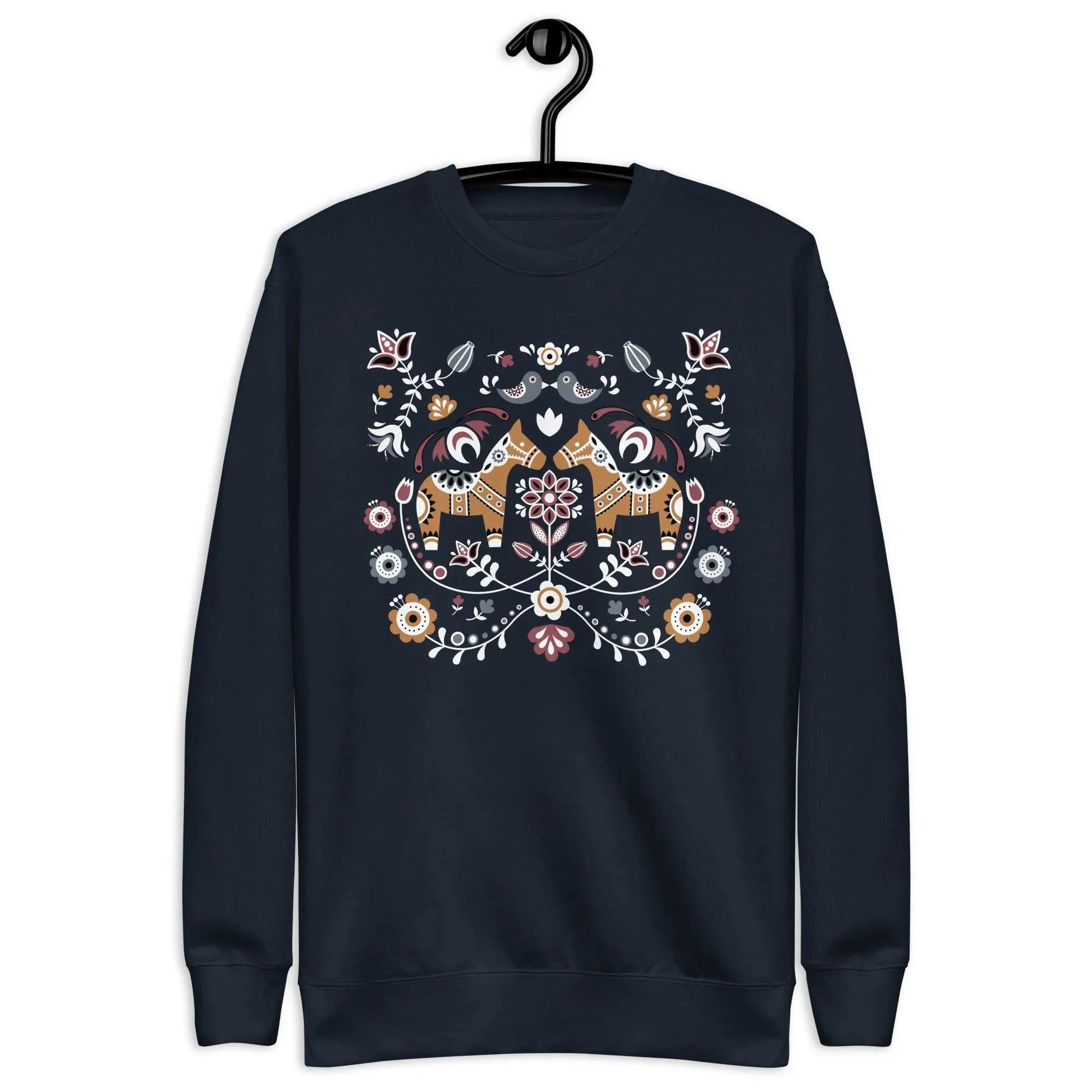 Swedish Dala Horse Fleece Sweatshirt - Dark