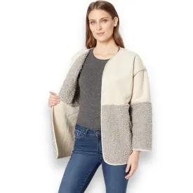 Tan Suede Grey Sherpa Coat