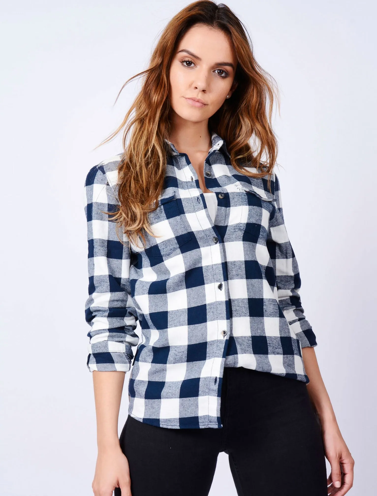 TL Rhoda Checked Flannel Shirt in Navy / White - Tokyo Laundry