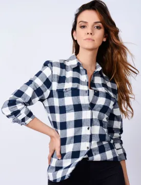 TL Rhoda Checked Flannel Shirt in Navy / White - Tokyo Laundry