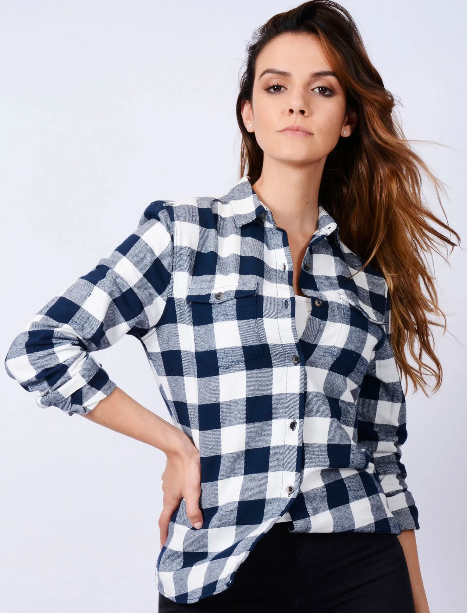 TL Rhoda Checked Flannel Shirt in Navy / White - Tokyo Laundry