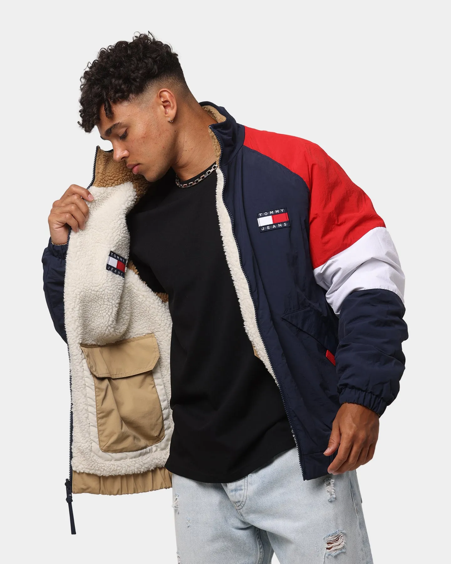 Tommy Jeans Reversible Sherpa Jacket Classic Khaki